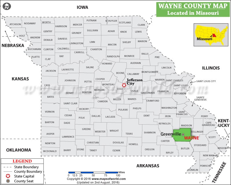 Wayne County Map, Missouri