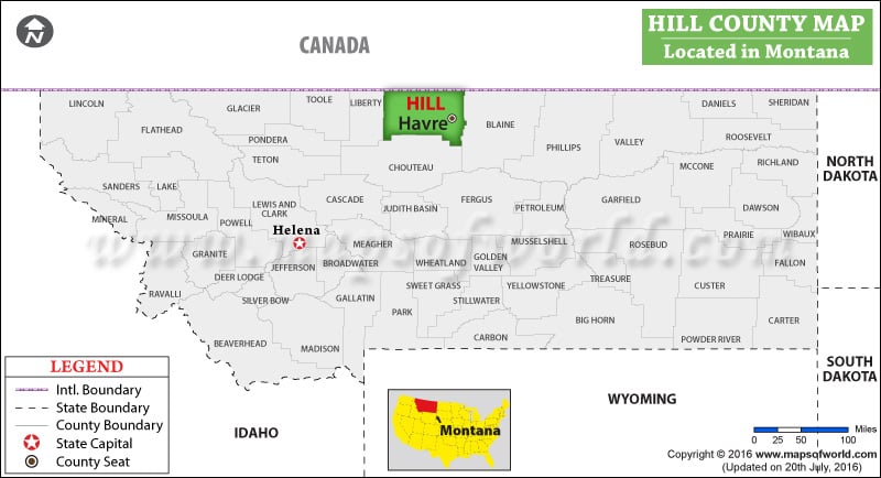 Hill County Map, Montana