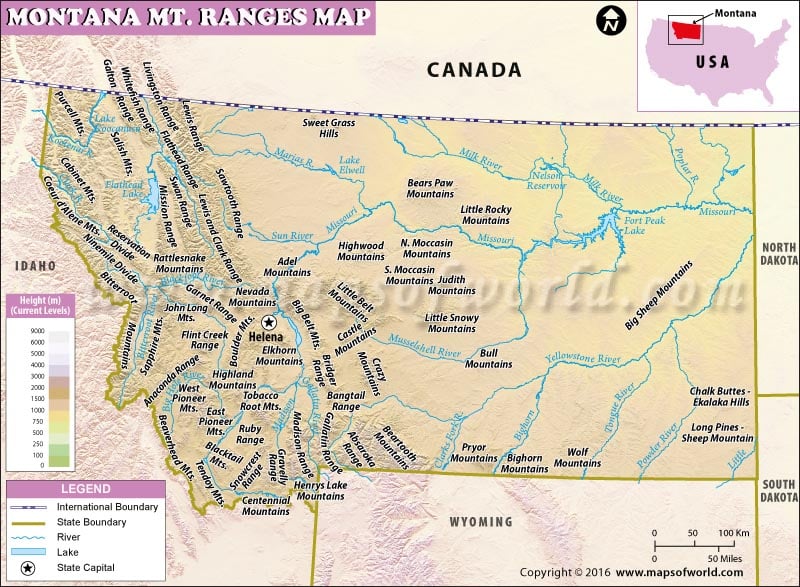 Montana Mountain Ranges Map, List of Mountains in Montana
