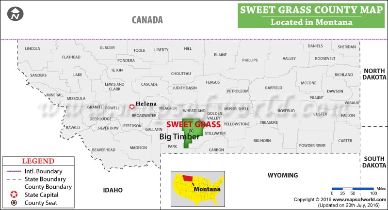 Sweet Grass County Map, Montana