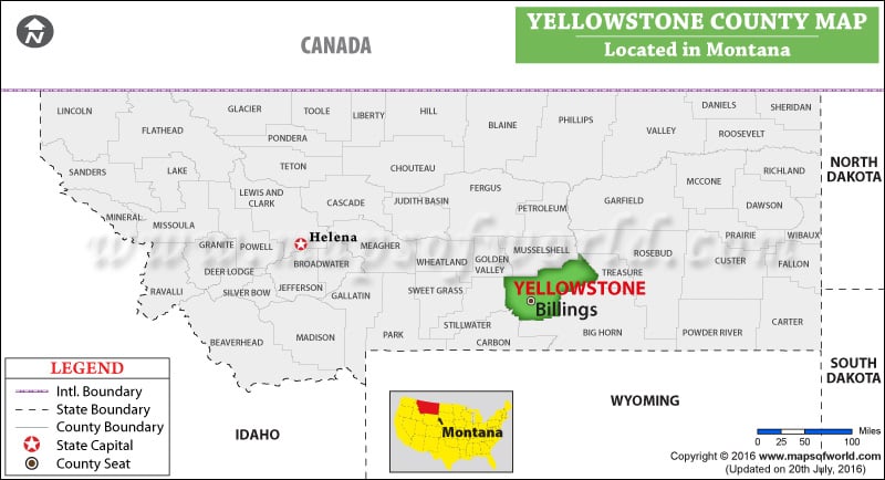 Yellowstone County Map, Montana