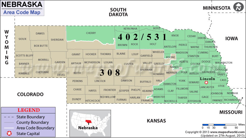 Nebraska Area Code Map