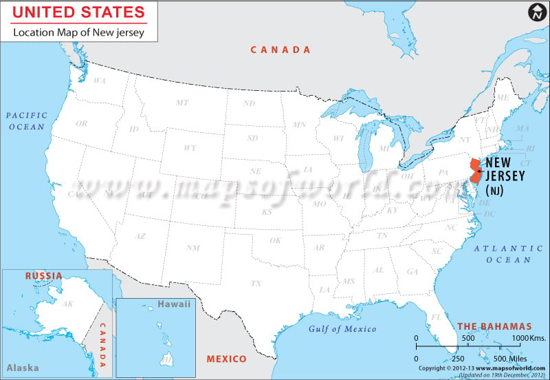 Find where is New jersey located on the USA map. 