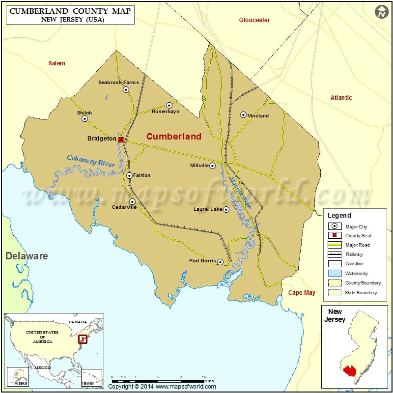 Cumberland County Map, New Jersey