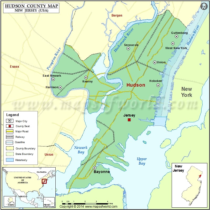 Hudson County Map, New Jersey