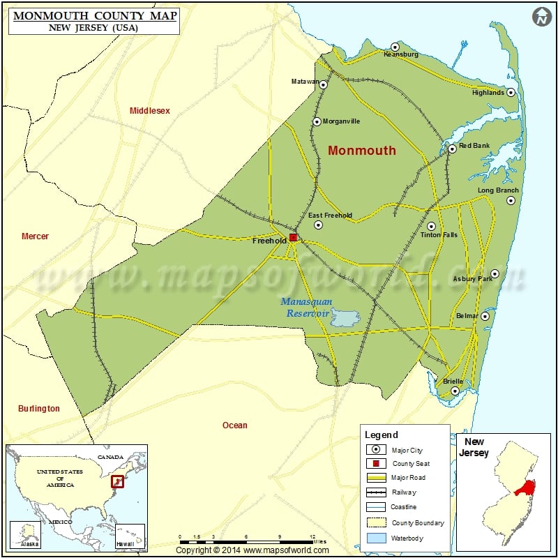 Monmouth County Map, New Jersey
