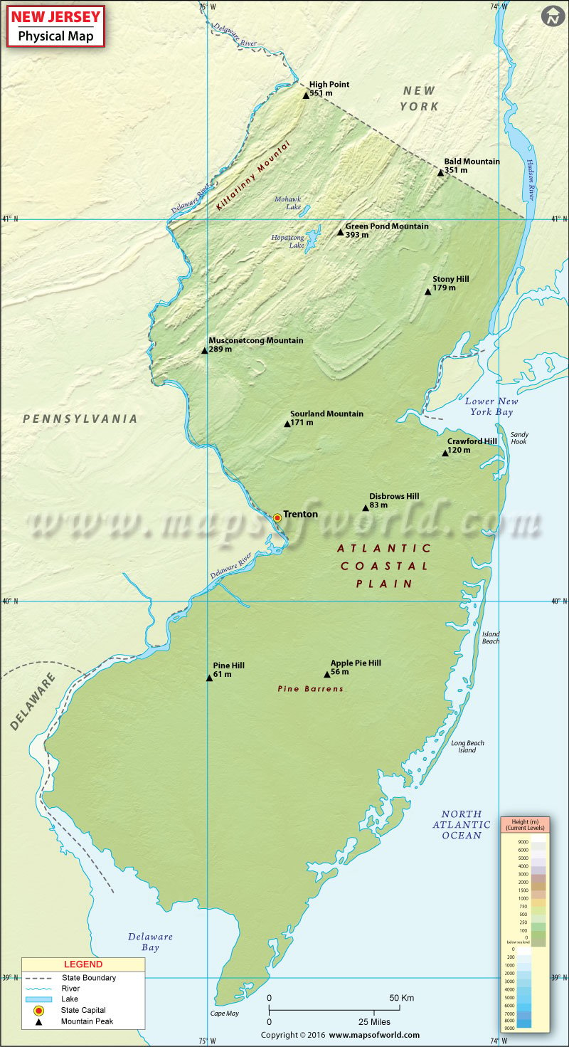 Physical Map of New Jersey