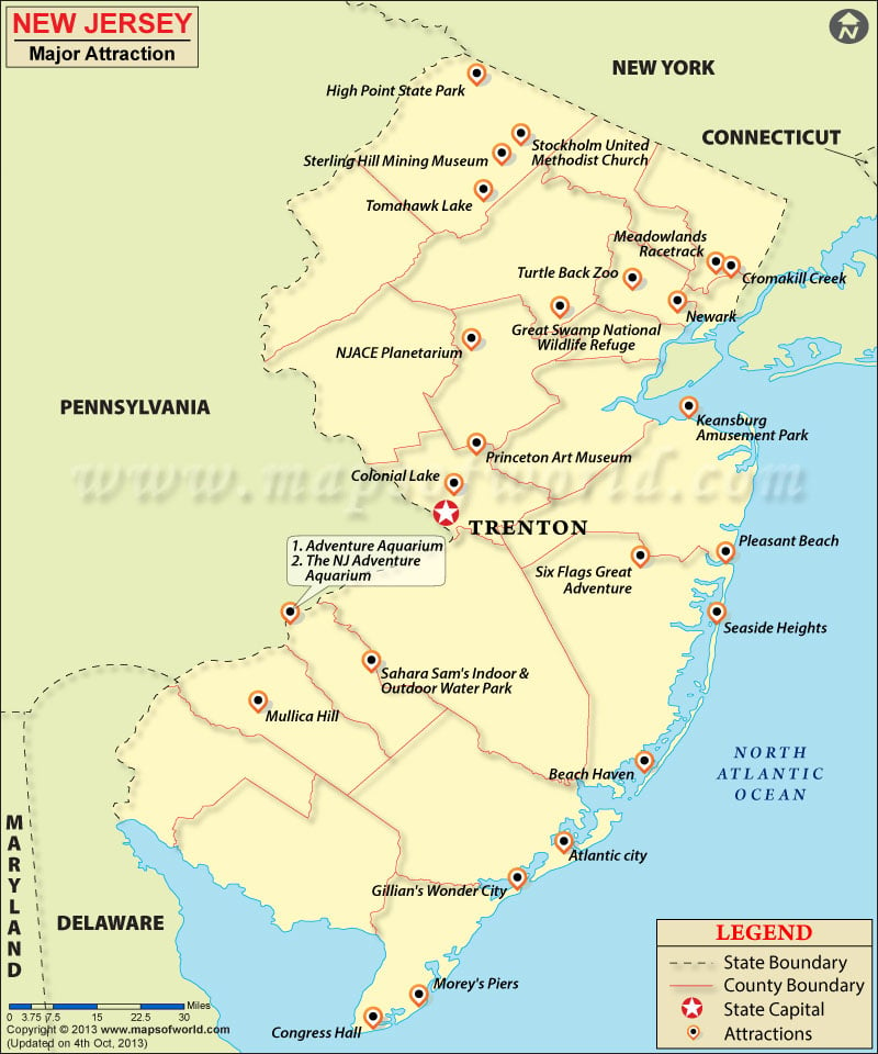 New Jersey Travel Attractions Map