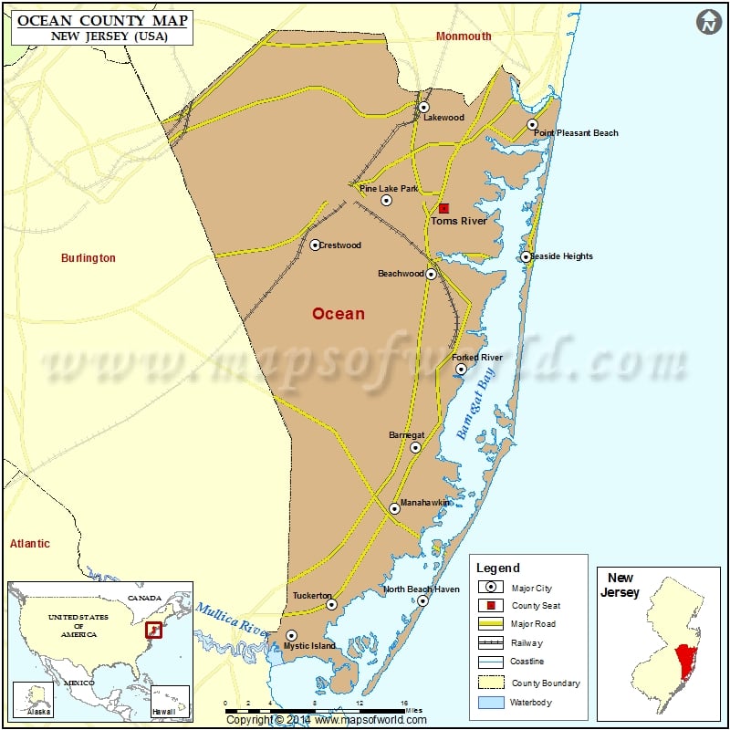 Ocean County Map, New Jersey