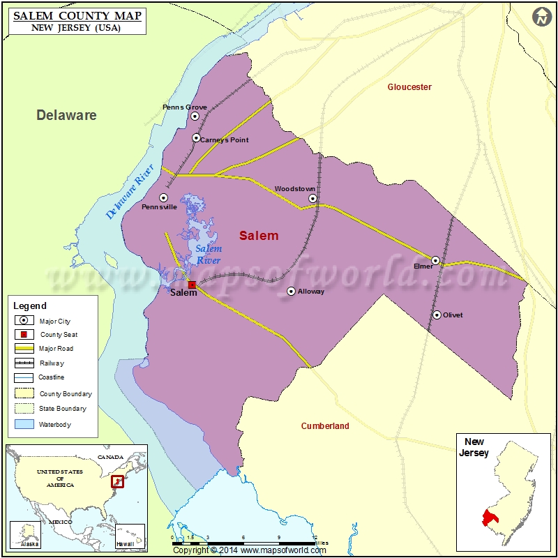 Salem County Map, New Jersey