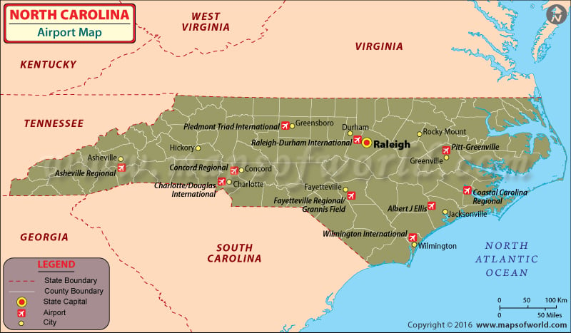North Carolina Airports Map