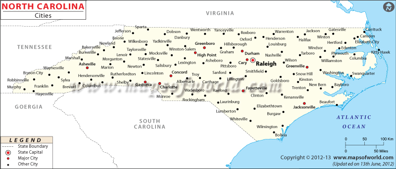 Map of North Carolina Cities