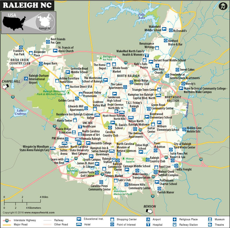 Raleigh Map, North Carolina, USA
