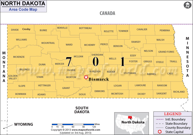 North Dakota Area Code Map