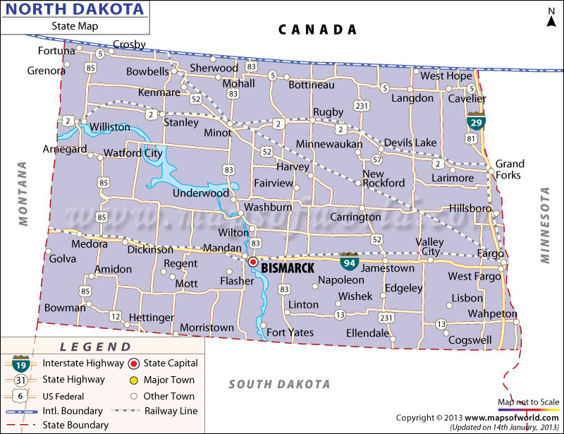 North Dakota Map with Towns