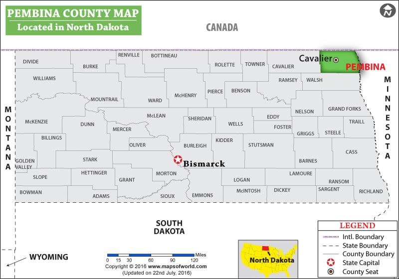 Pembina County Map North Dakota Usa States