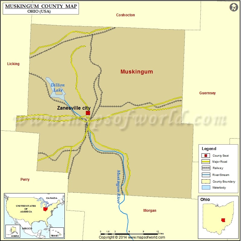 Muskingum County Map, Ohio