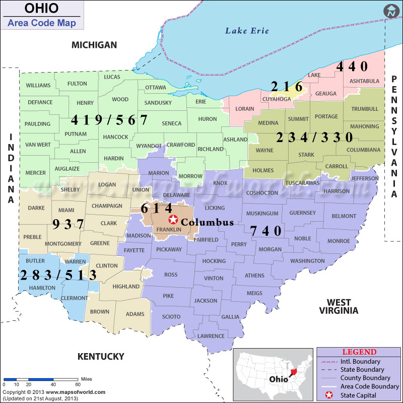 Ohio Area Code Maps