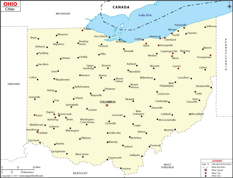 Cities in Ohio Map
