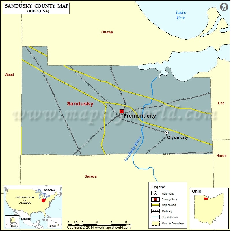 Sandusky County Map, Ohio