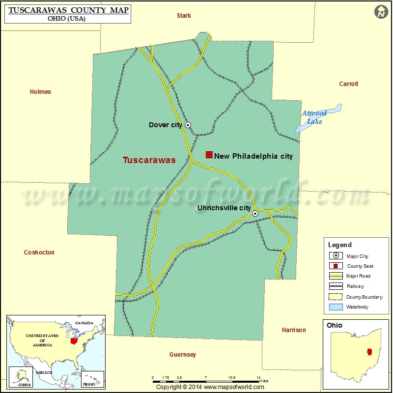 Tuscarawas County Map, Ohio