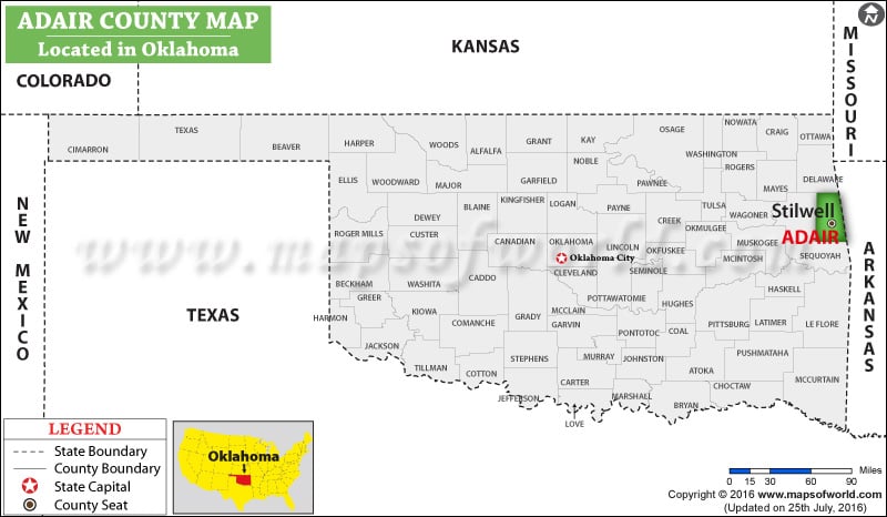 Adair County Map, Oklahoma