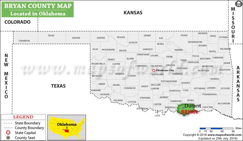Bryan County Map, Oklahoma