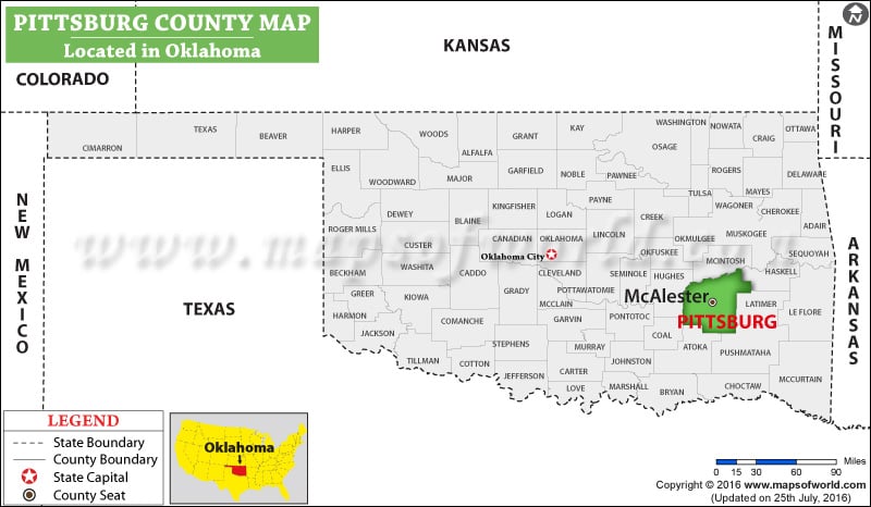 Pittsburg County Map, Oklahoma