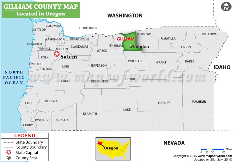 Gilliam County Map, Oregon