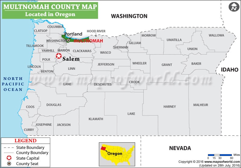 Multnomah County Map, Oregon