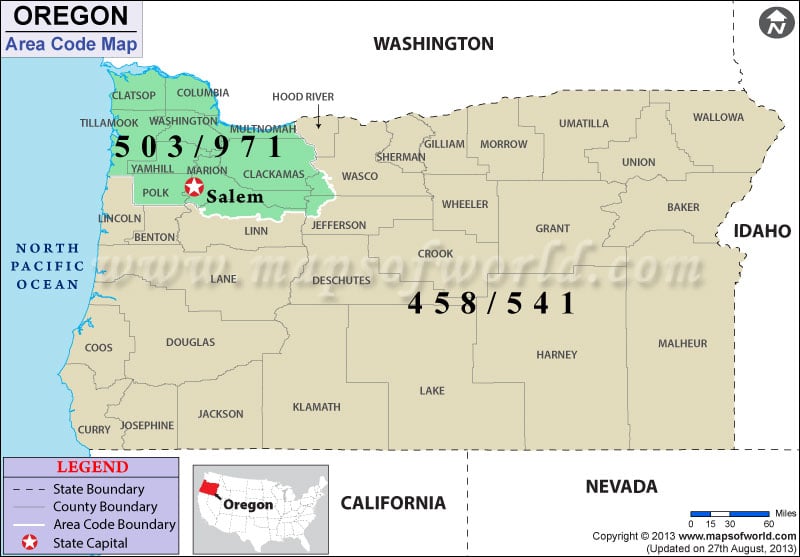 Oregon Area Code Map