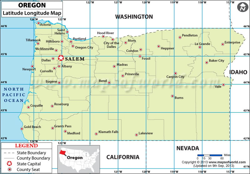 Oregon Latitude and Longitude Map