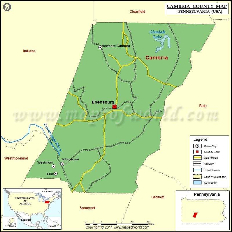 Cambria County Map, Pennsylvania