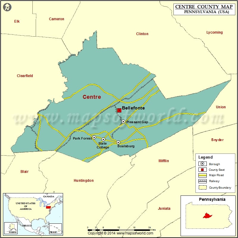 Centre County Map, Pennsylvania