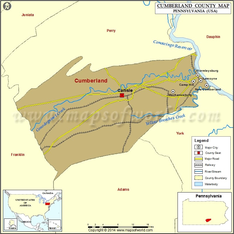 Cumberland County Map, Pennsylvania