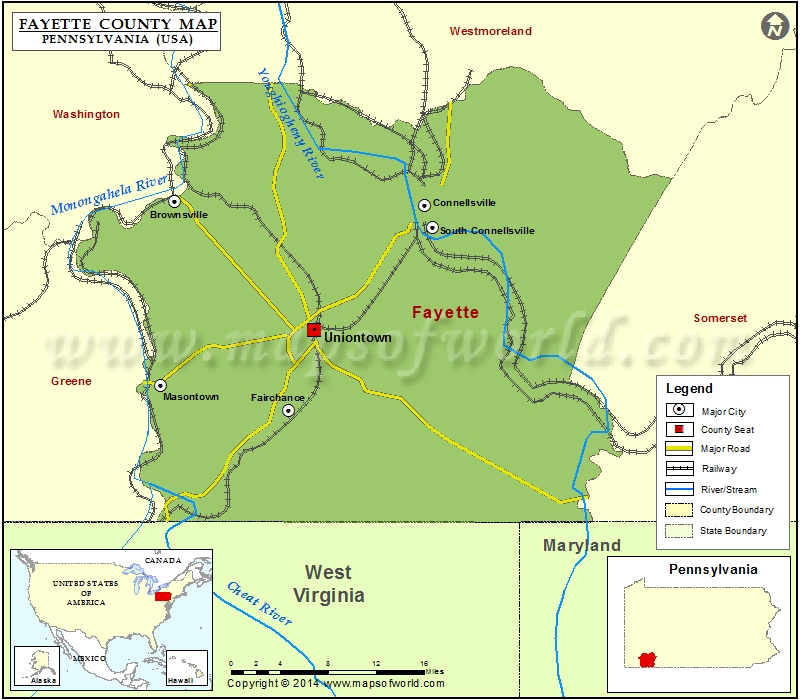 Fayette County Map, Pennsylvania