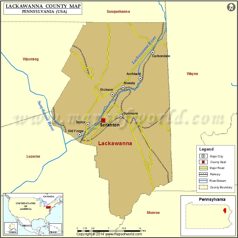 Lackawanna County Map, Pennsylvania
