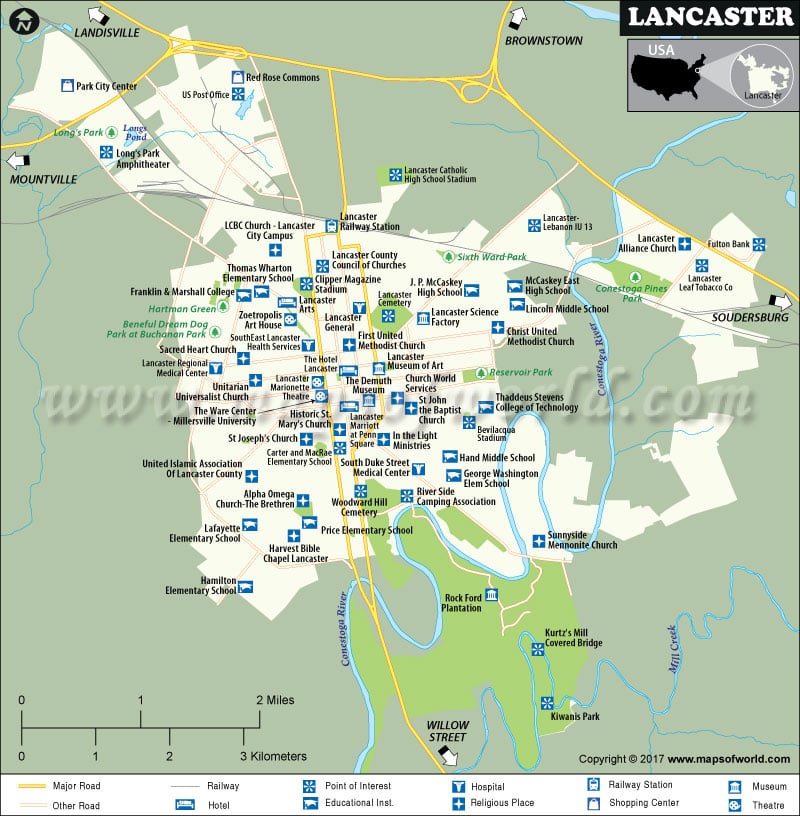 Lancaster Map (City in Lancaster County, Pennsylvania, USA)