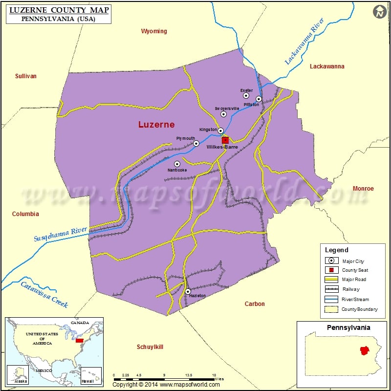 Luzerne County Map, Pennsylvania