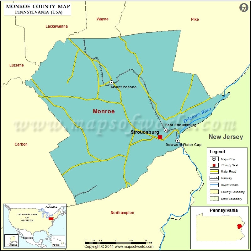 Monroe County Map, Pennsylvania