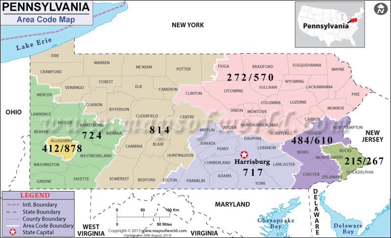 Pennsylvania Area Code Maps