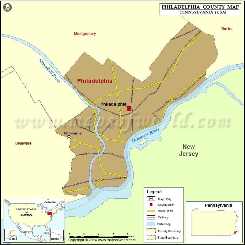 Philadelphia County Map, Pennsylvania