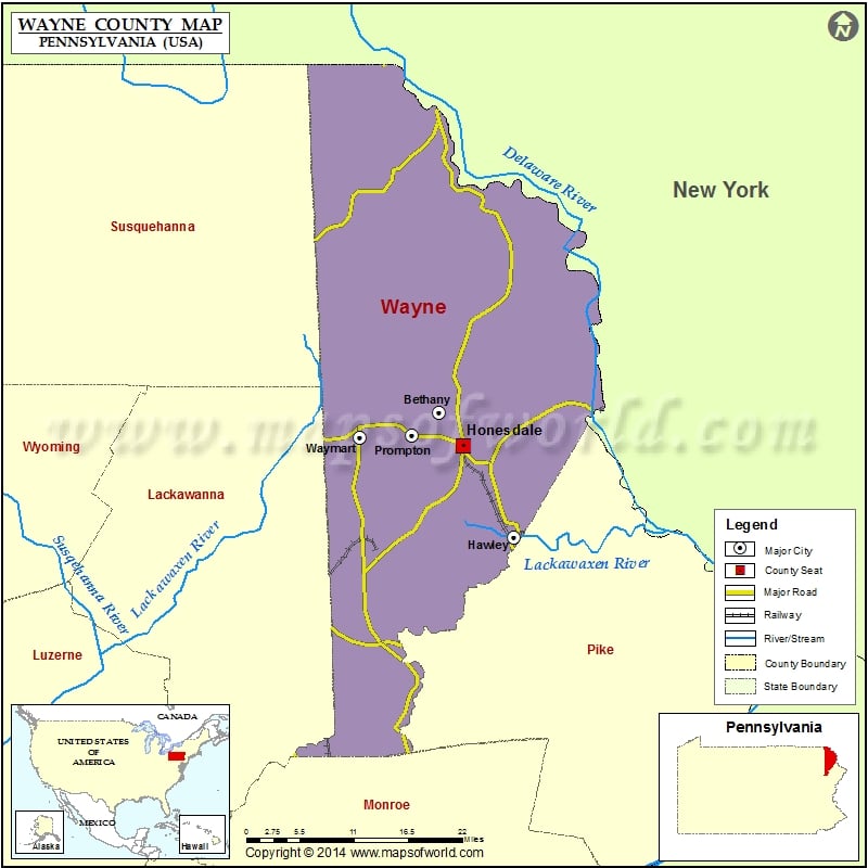 Wayne County Map, Pennsylvania