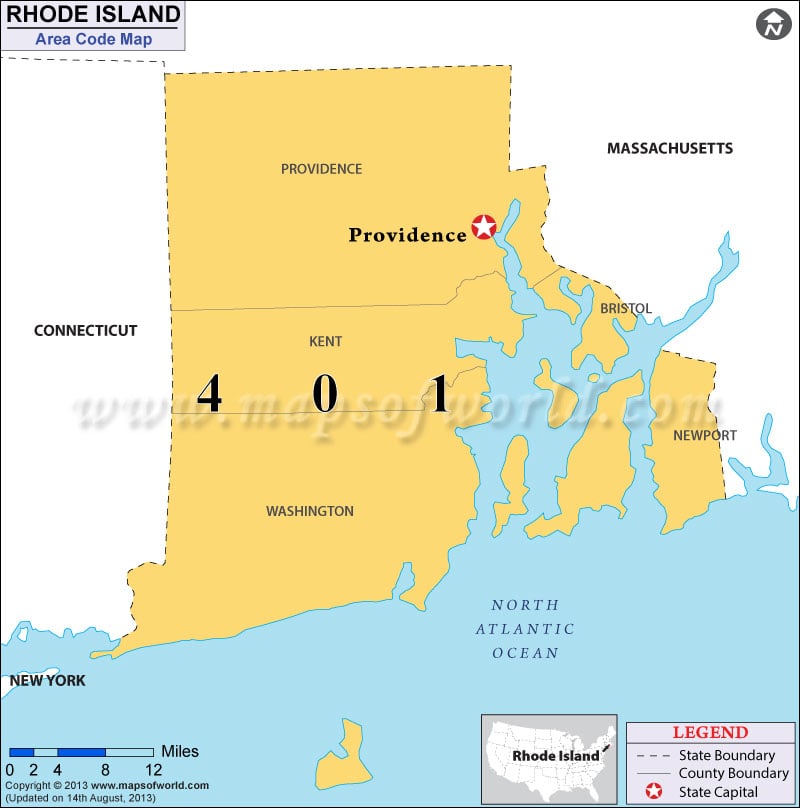 Rhode Island Area Code Map