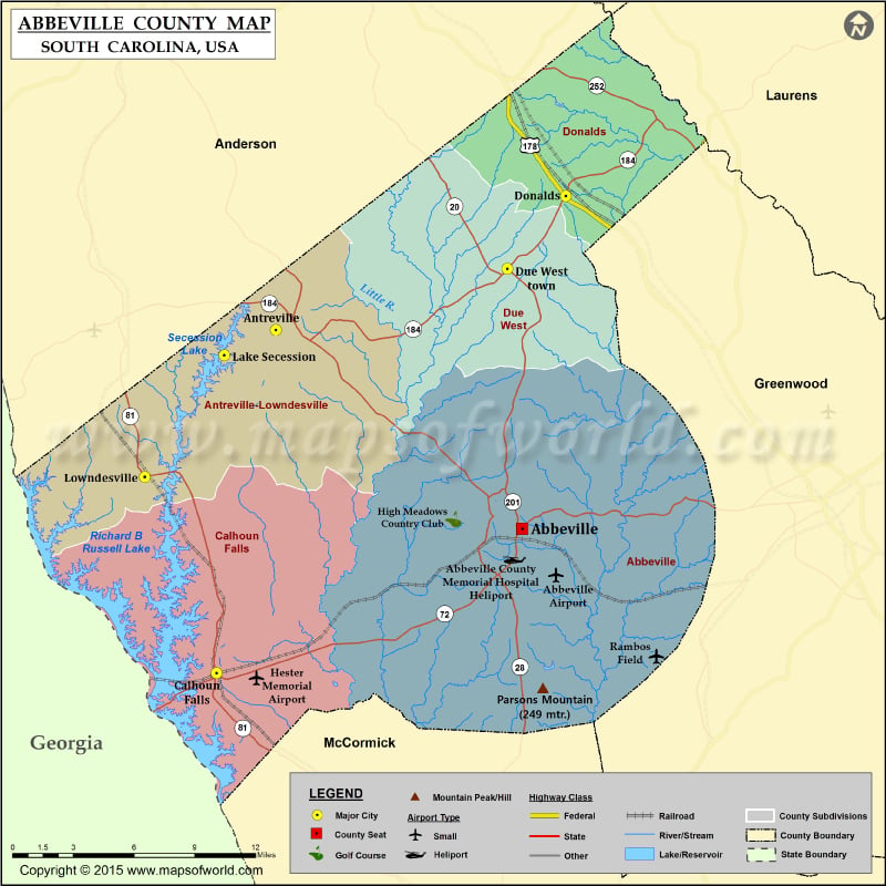 Abbeville County Map, South Carolina
