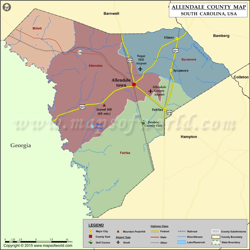 Allendale County Map, South Carolina
