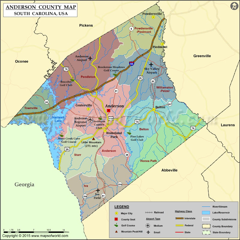 Anderson County Map, South Carolina