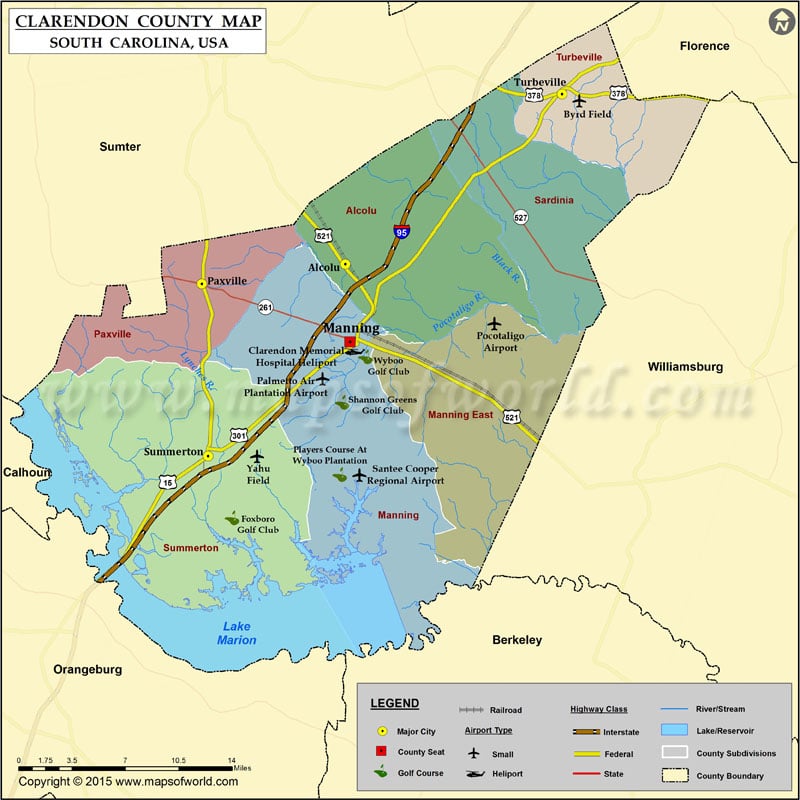 Clarendon County Map, South Carolina