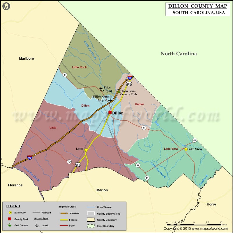 Dillon County Map, South Carolina