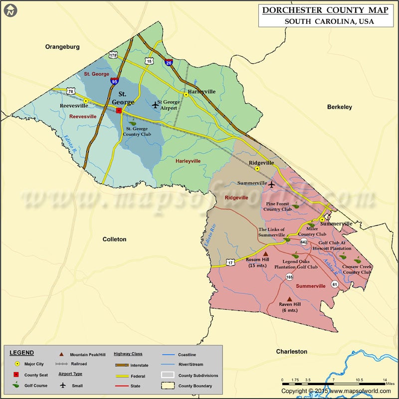 Dorchester County Map, South Carolina